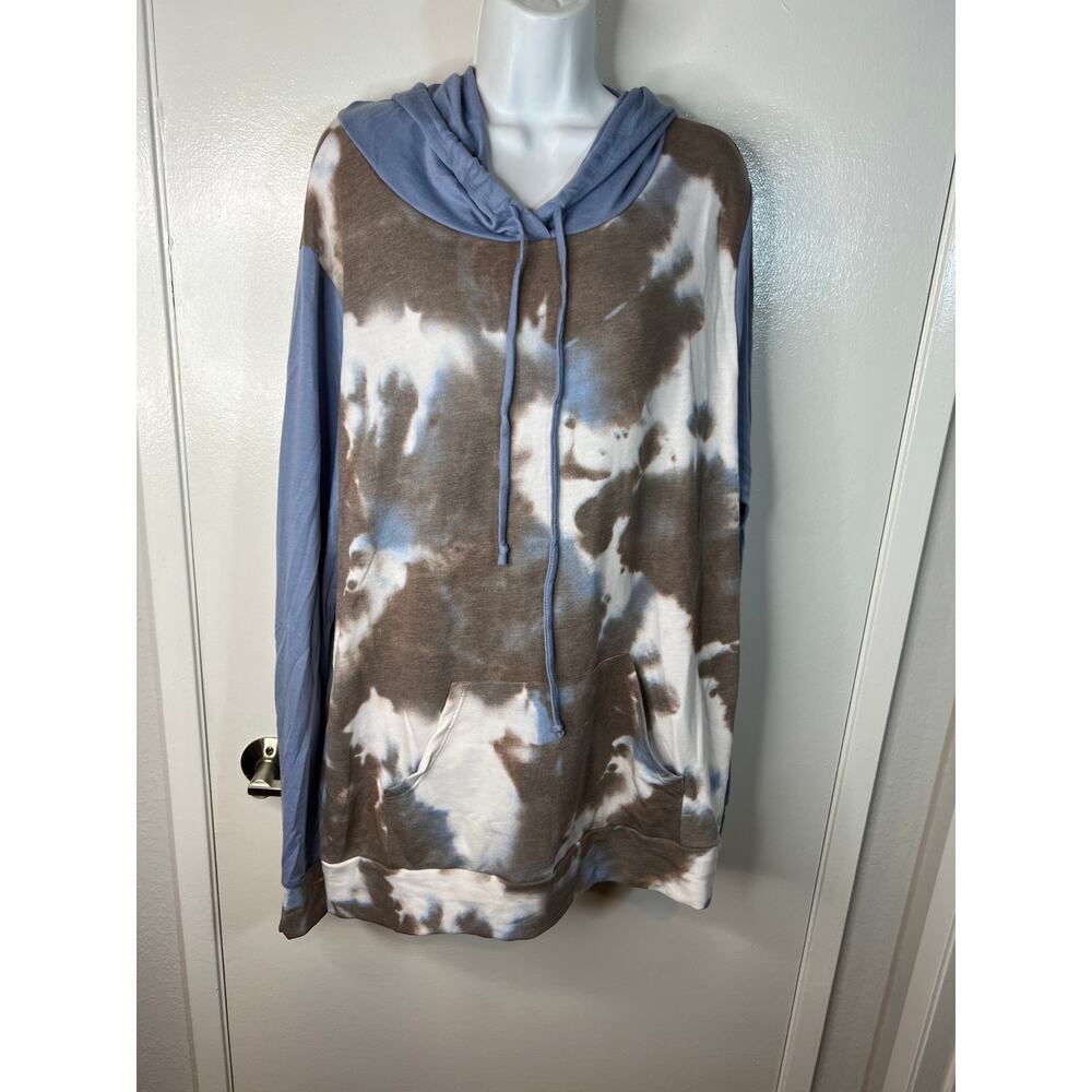 1 Clique Women's Long Sleeve Hoodie Shirt Blue/White/Taupe Tie Dye NEW ~ Size 3X